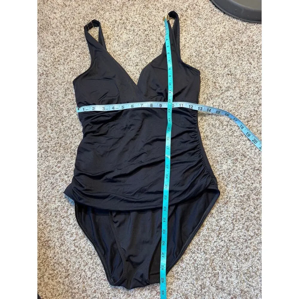 Lauren Ralph Lauren One Piece Swimsuit Womens 12 Black Tummy Control V-Neck Swim